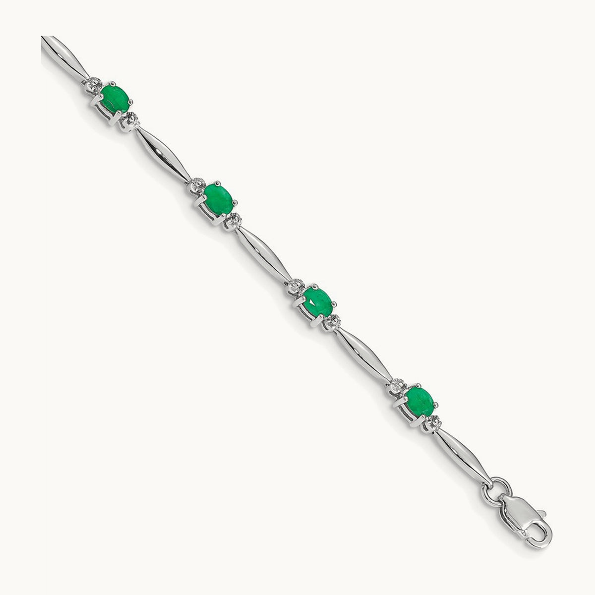 Diamond and Emerald Bracelet, 14K White Gold