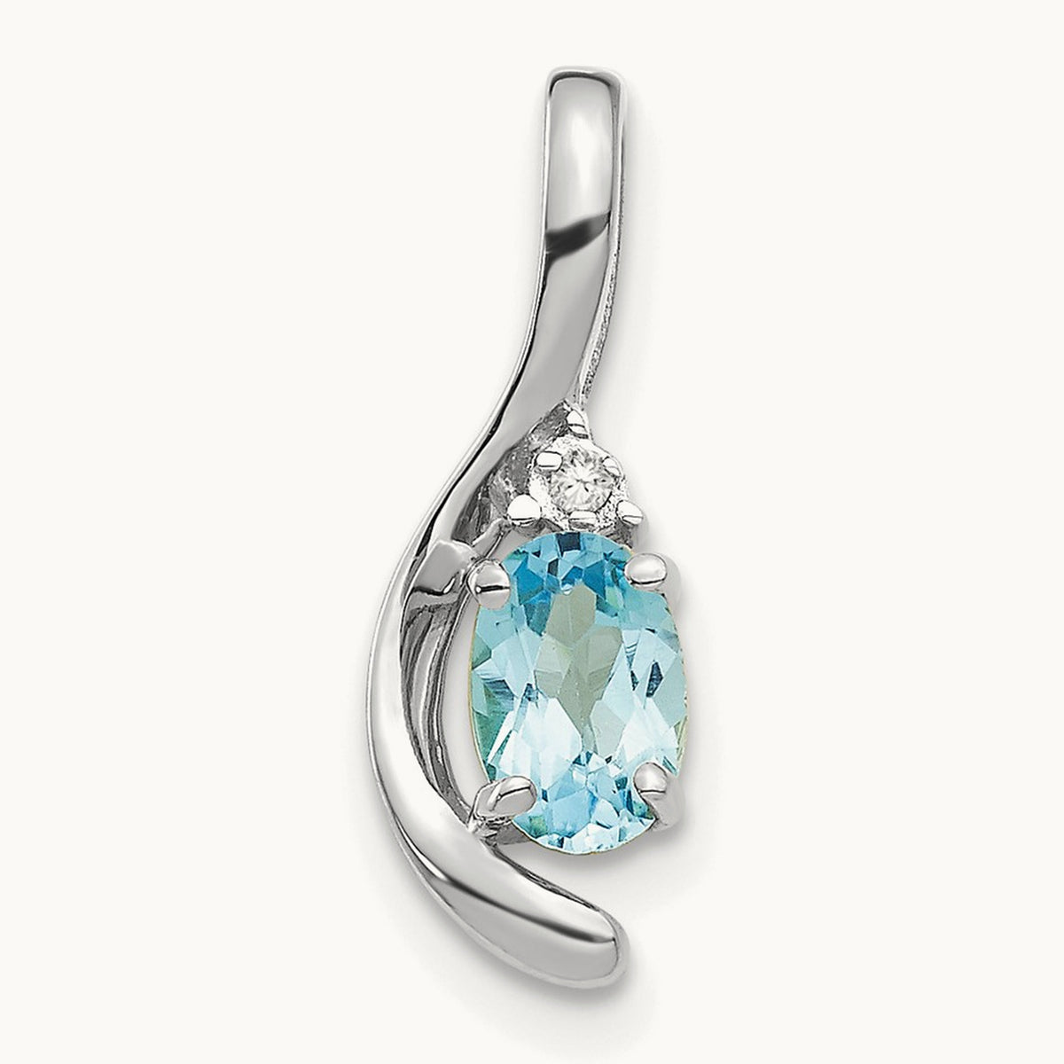 Blue Topaz and Diamond Pendant — 14K White Gold