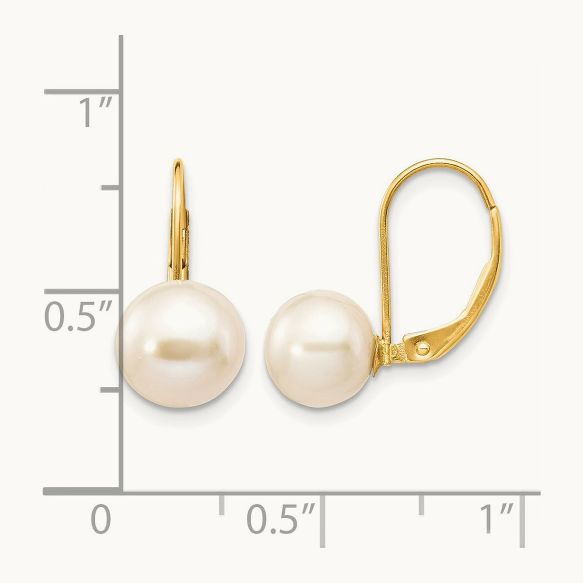 Round Freshwater Cultured Pearl Leverback Earrings — 14K Yellow Gold