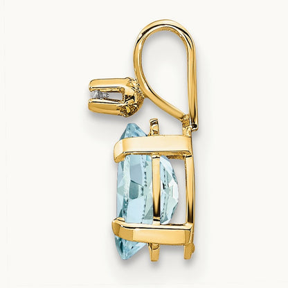 Diamond and Aquamarine Birthstone Pendant — 14K Yellow Gold