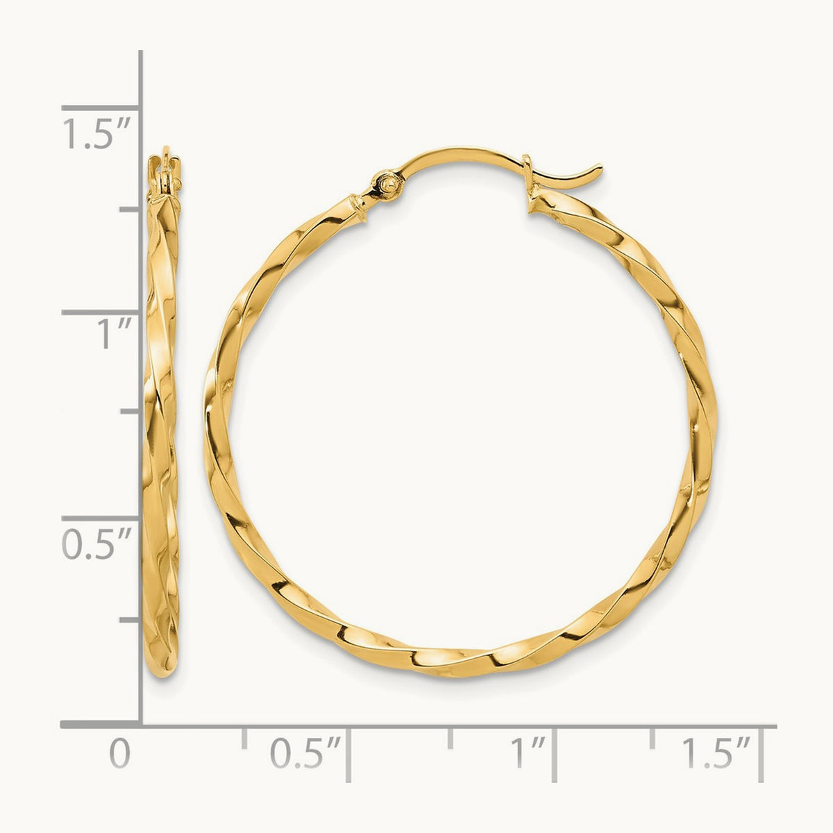 Polished and Twisted Hoop Earrings, 1.8mm, 14K