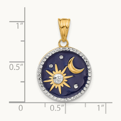 D/C Enameled Sun and Moon Pendant, 14K with White Rhodium