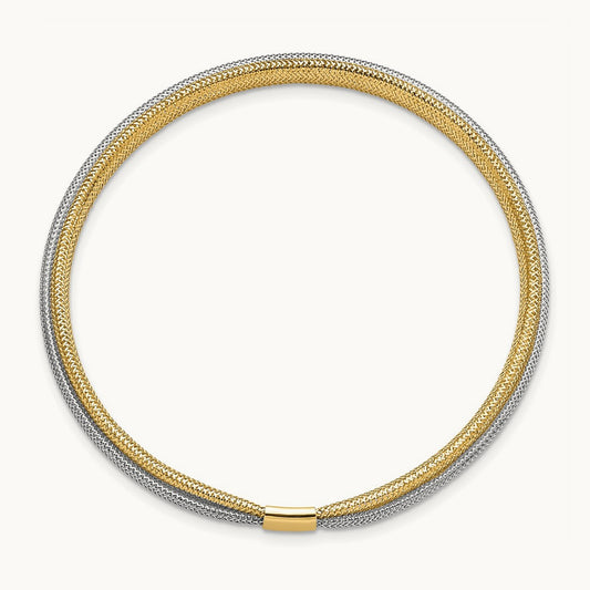 w/Rhodium Polished Mesh Stretch Bracelet, 14K — Leslie's
