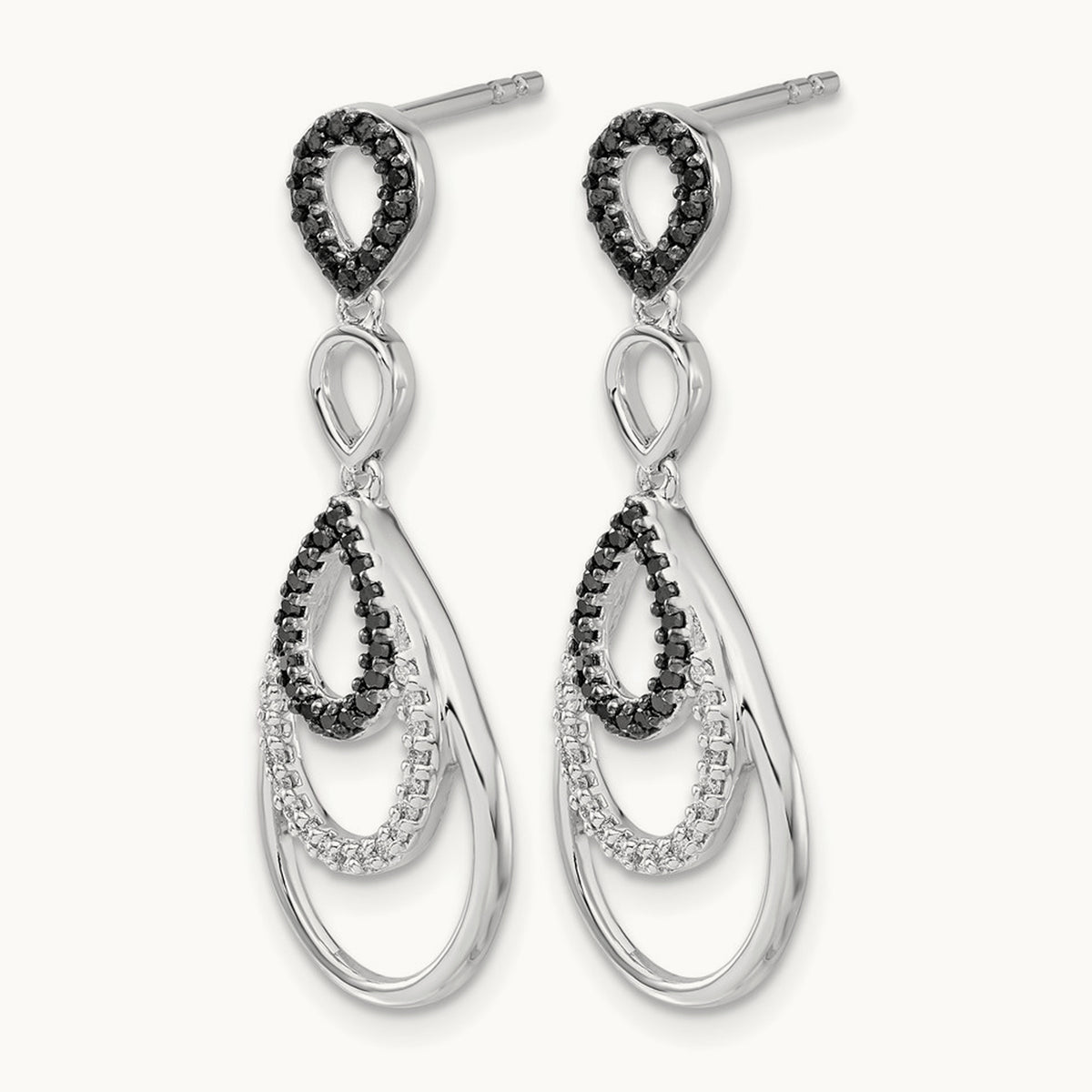 Black and White Diamond Post Earrings, 14K White Gold
