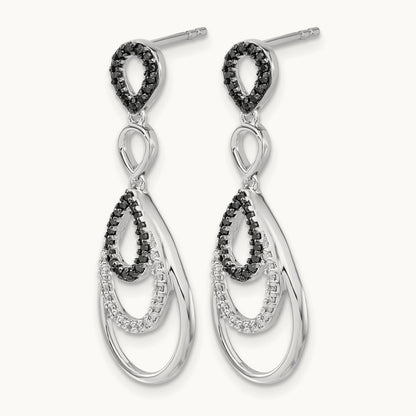 Black and White Diamond Post Earrings, 14K White Gold