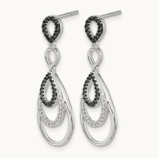 Black and White Diamond Post Earrings, 14K White Gold