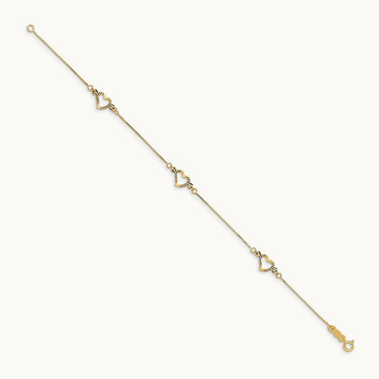 Fancy Heart Bracelet — 14K Yellow Gold