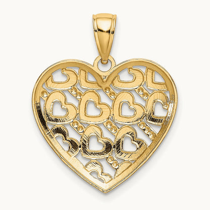 Diamond-cut Heart Pattern On Heart Charm — 14K Yellow Gold