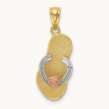 w/Rhodium Sandal Pendant, 14K Yellow with Rose Gold
