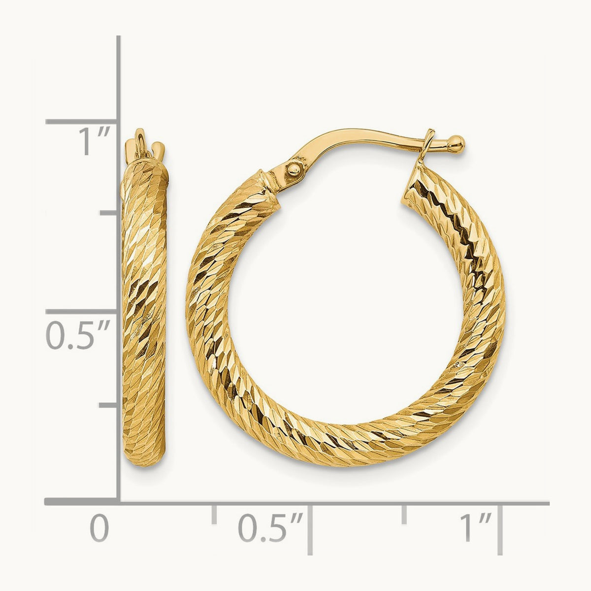 Polished Diamond-cut Round Hoop Earrings — 14K Yellow Gold