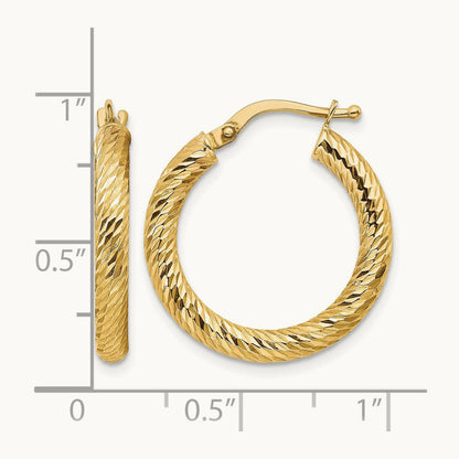Polished Diamond-cut Round Hoop Earrings — 14K Yellow Gold