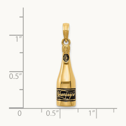 Polished 3-D Enameled Champagne Bottle Pendant, 14K