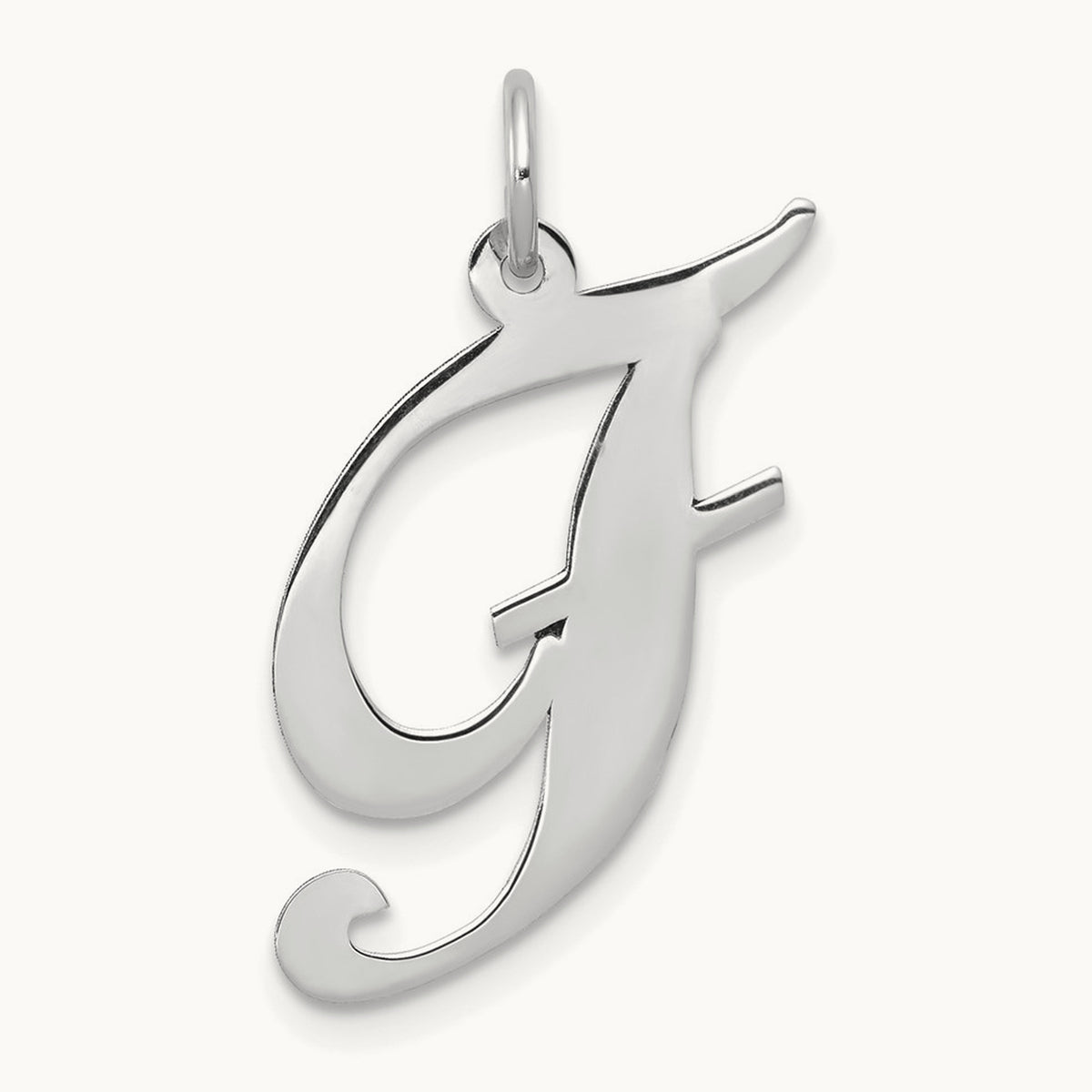 Large Fancy Script Initial Charm — 14K White Gold, F