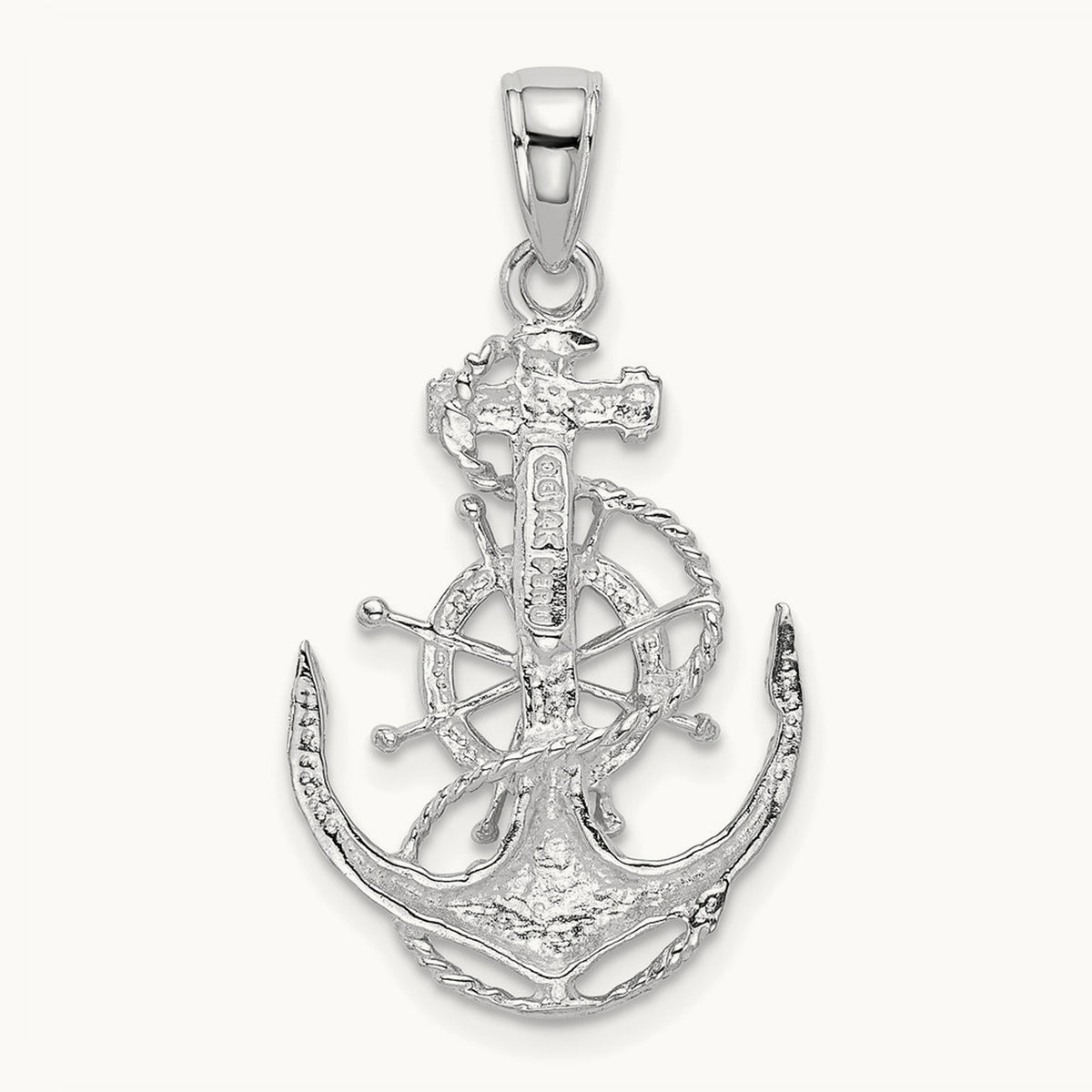 Medium Anchor with Wheel Pendant — 14K White Gold