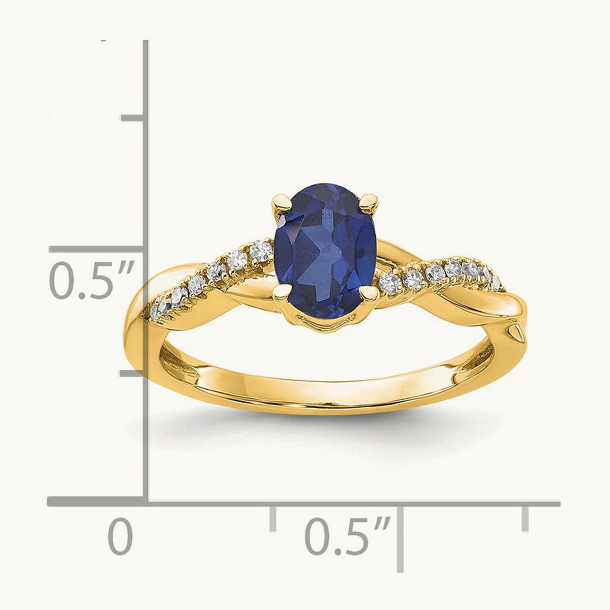 Oval Created Sapphire and Lab-Grown Diamond Ring — 14K Yellow Gold, 7