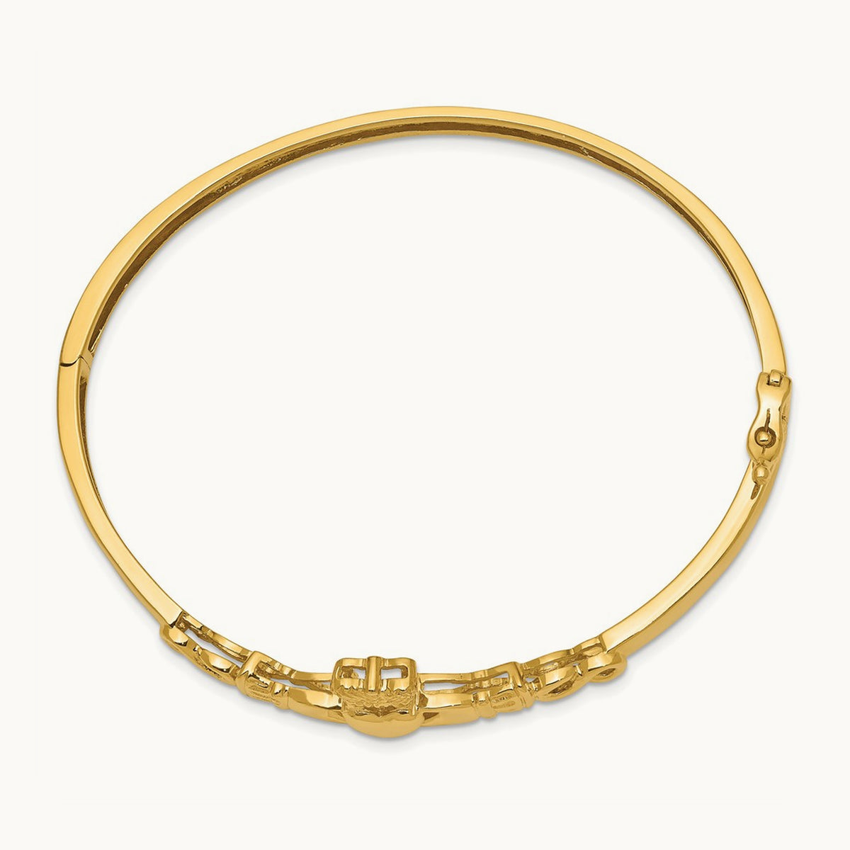 Diamond-cut Claddagh Hinged Bangle Bracelet, 4mm, 14K