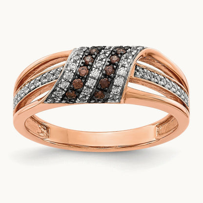 White and Champagne Diamond Ring, 14K Rose Gold