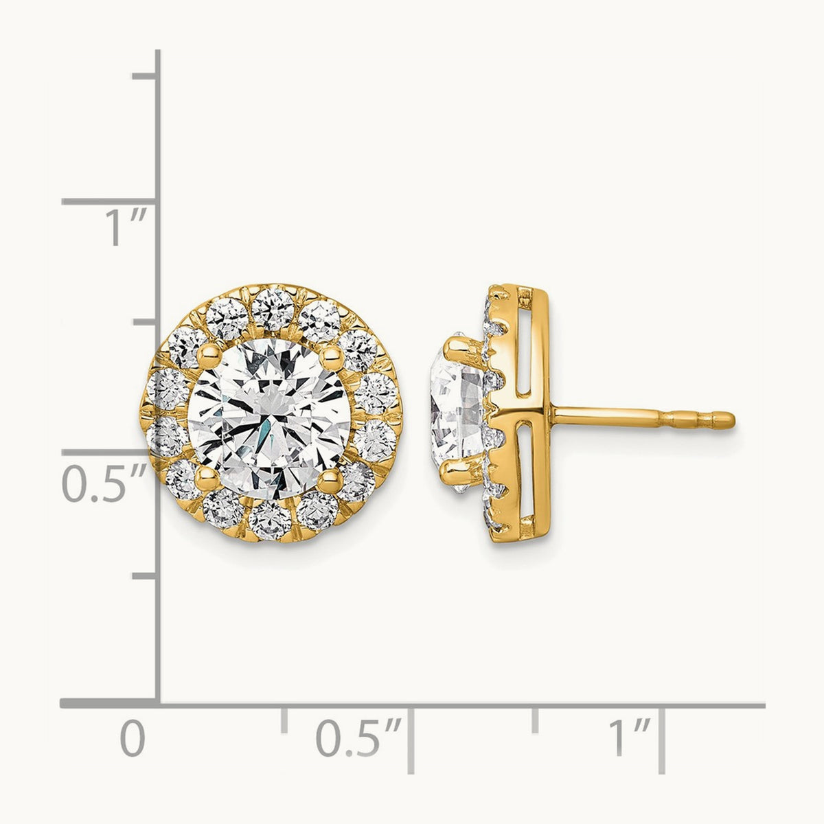 Round Halo Post Earrings, 0.50-7.50 ct tw Lab-Grown Diamond — 5 ct, 14K Yellow Gold