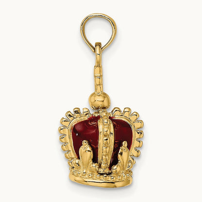3-D w/ Red Enamel Inside Crown w/ Cross On top Charm, 14K