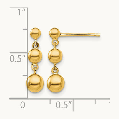 Graduated 3 Ball Post Earrings, 14K