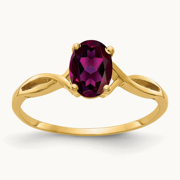 7x5mm Oval Rhodolite Garnet ring, 14K