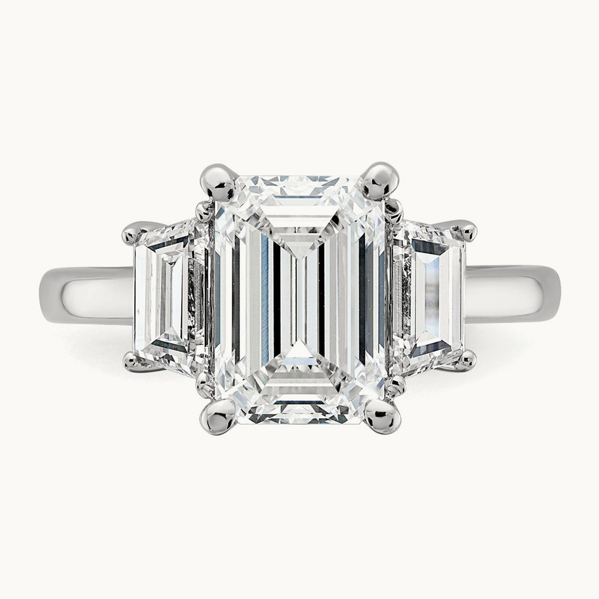 Emerald & Trapezoid Engagement Ring, 1.25-4.00 ct tw Lab-Grown Diamond — 4 ct, 14K White Gold