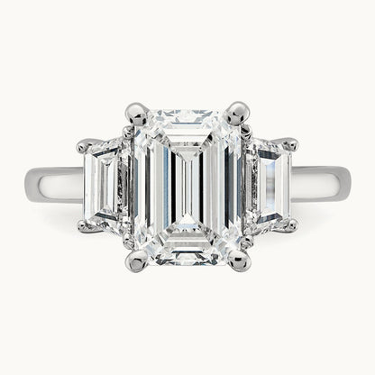 Emerald & Trapezoid Engagement Ring, 1.25-4.00 ct tw Lab-Grown Diamond — 4 ct, 14K White Gold