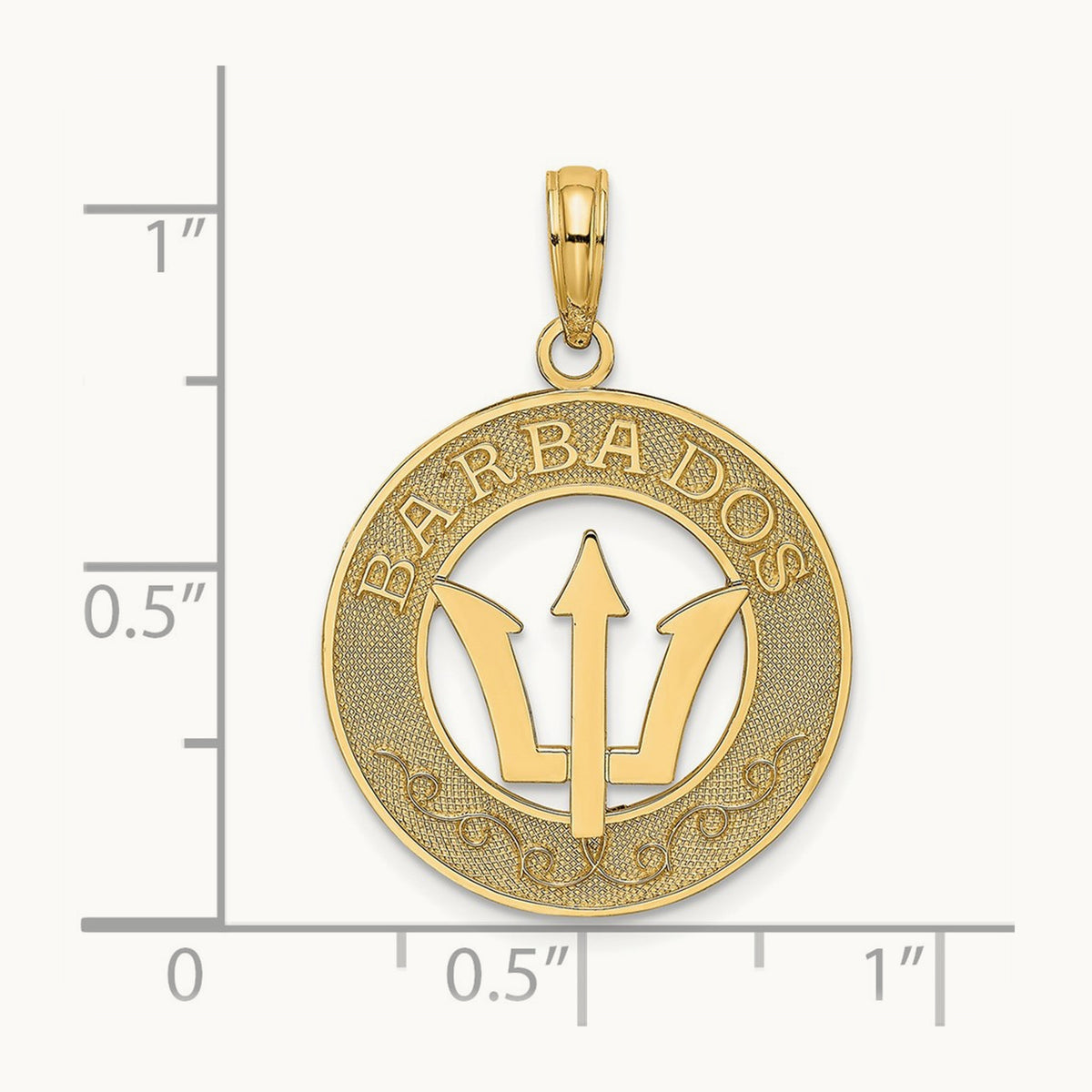 BARBADOS w/Trident Spear Circle Charm, 14K