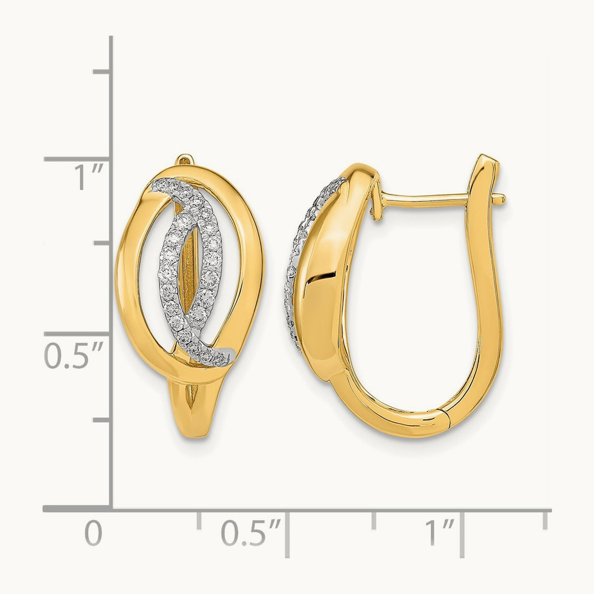 Polished Diamond Oval Hinged Hoop Earrings, 14K