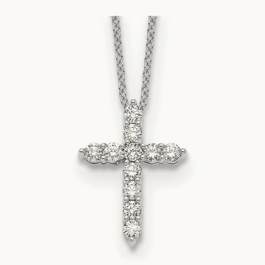 Diamond Cross 18 inch Necklace, 14K White Gold