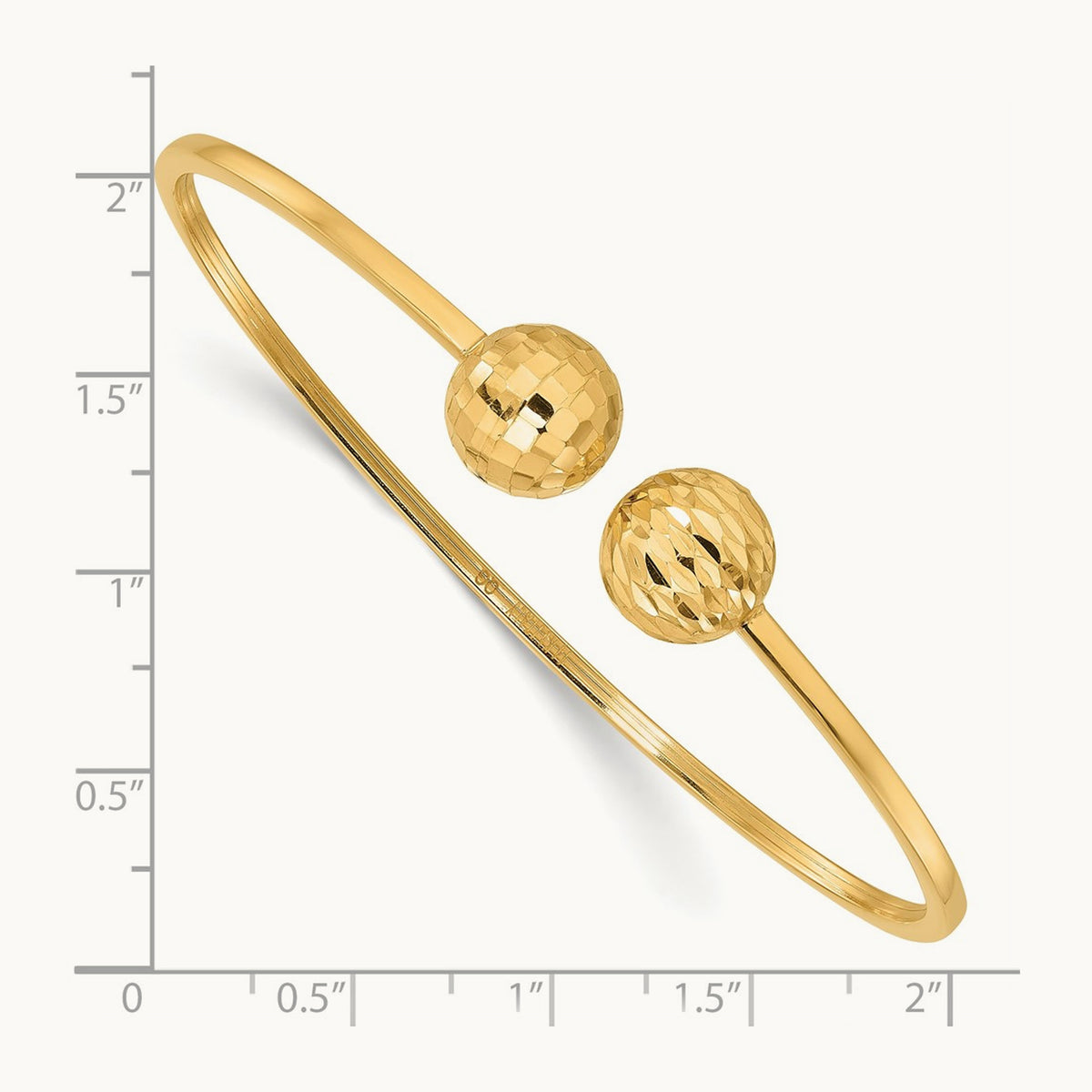 Polished and Diamond Cut Ball Flexible Cuff Bangle Bracelet, 14K