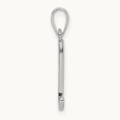 White Gold Script Letter N Initial Pendant, 14K White Gold