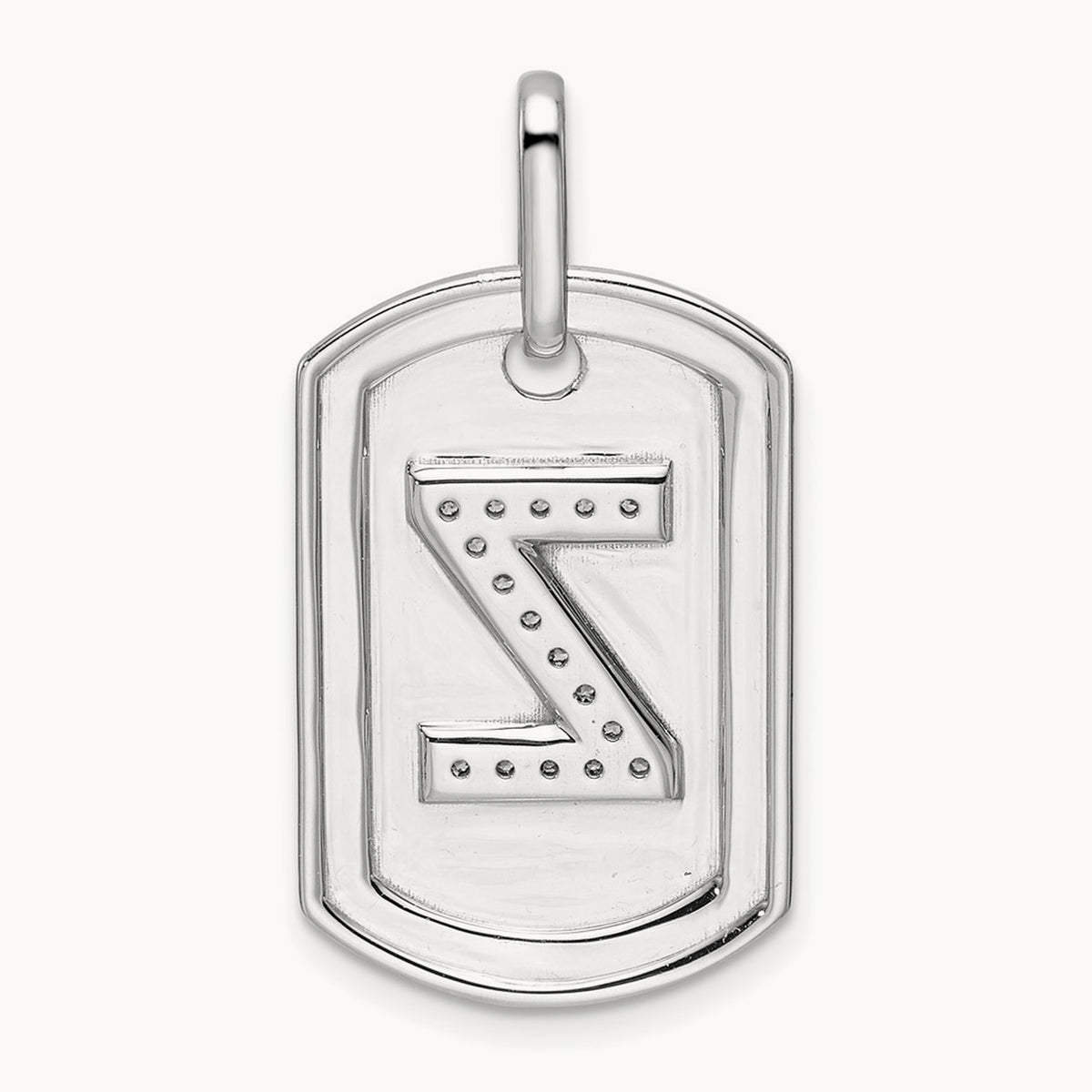 Diamond Dog Tag Charm — 14K White Gold, Z