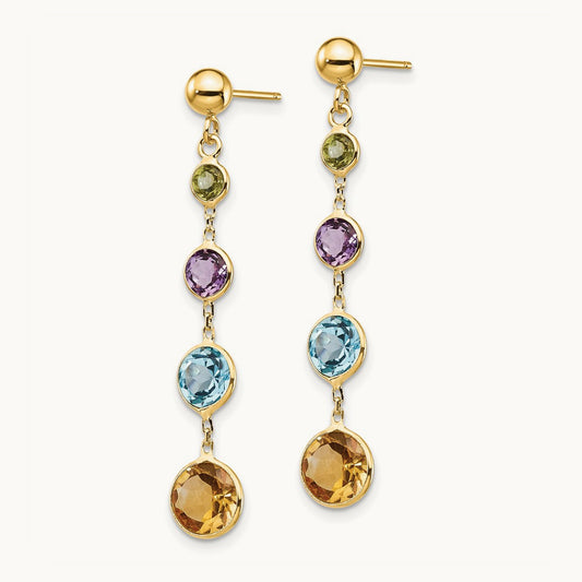 Multi-Gemstone Dangle Post Earrings, 14K