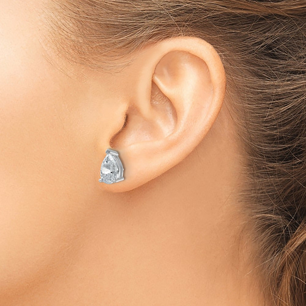 Pear 3 Prong Stud Earrings, 0.50-6.00 ct tw Lab-Grown Diamond — 5 ct, 14K White Gold