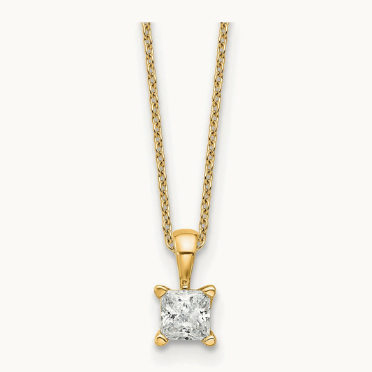 Princess Pendant Necklace, 0.50-2.00 ct tw Lab-Grown Diamond — 1/2 ct, 14K Yellow Gold