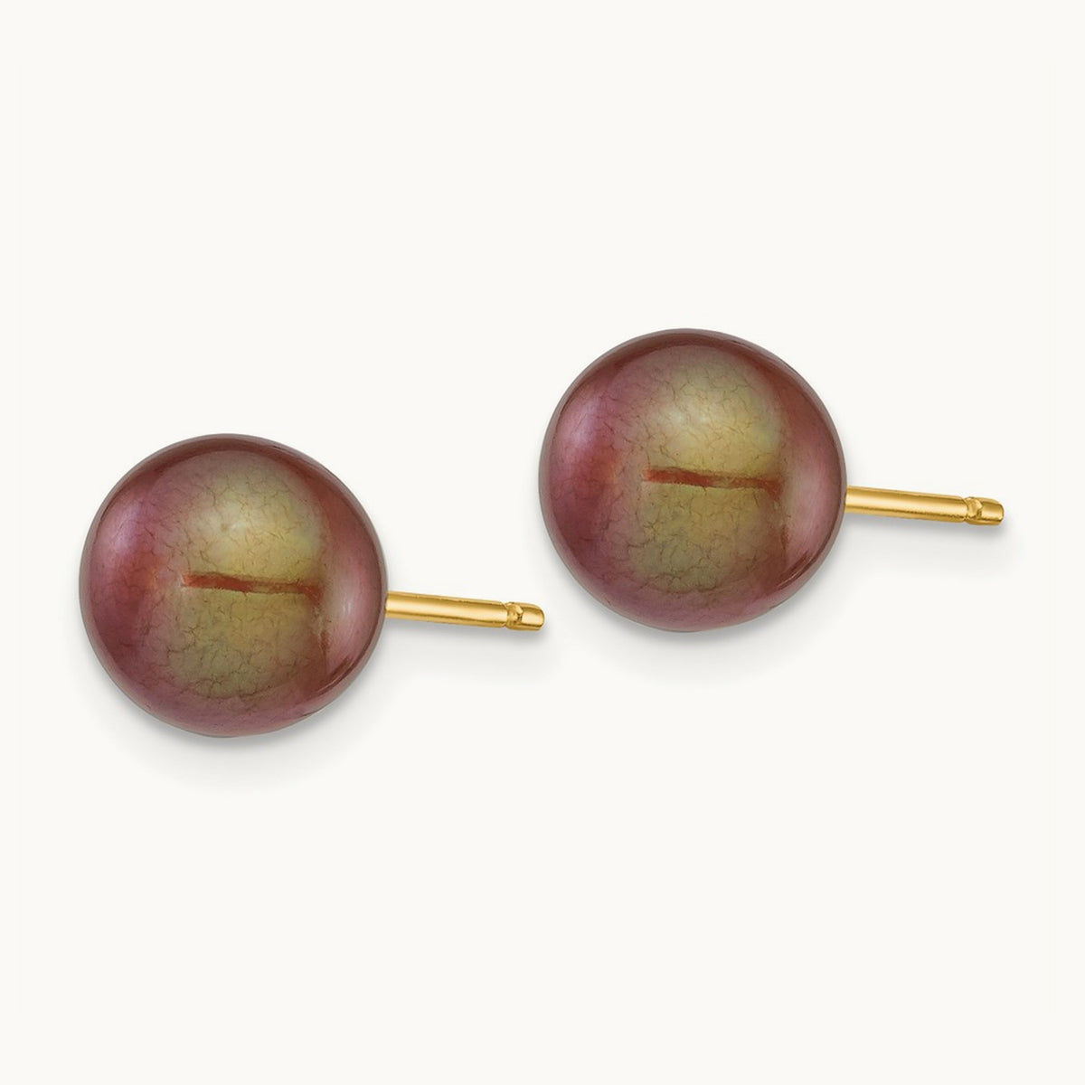 7- Brown Round Freshwater Cultured Pearl Stud Post Earrings, 8mm, 14K