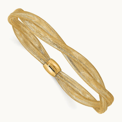 Twisted Woven Mesh Stretch Bracelet, 14K Gold