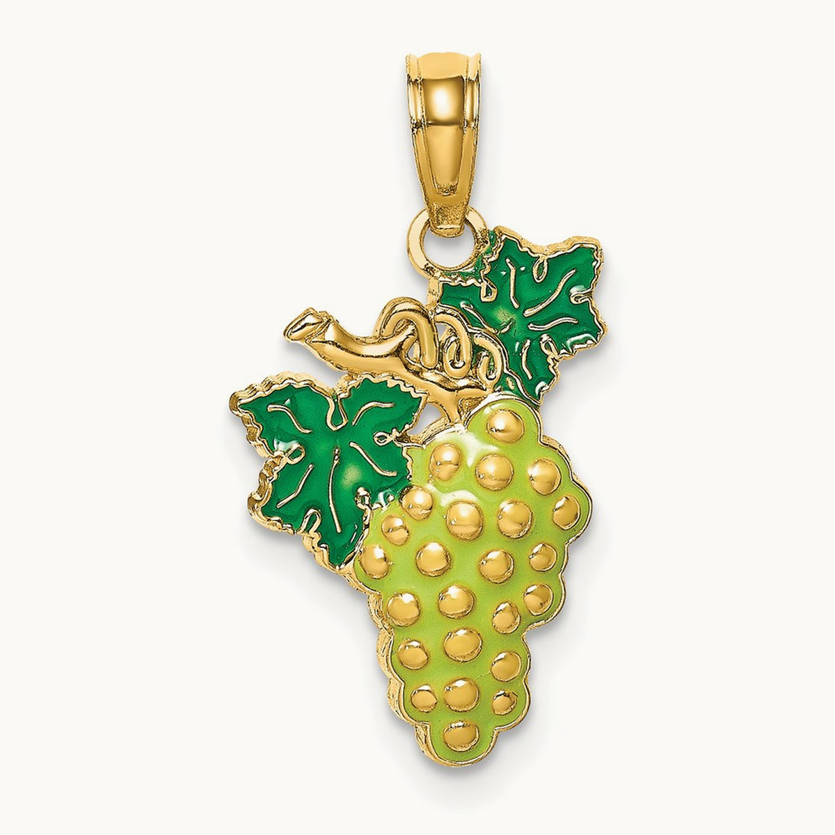 W/ Enamel Grapes W/ Stem and Leaf Charm, 14K