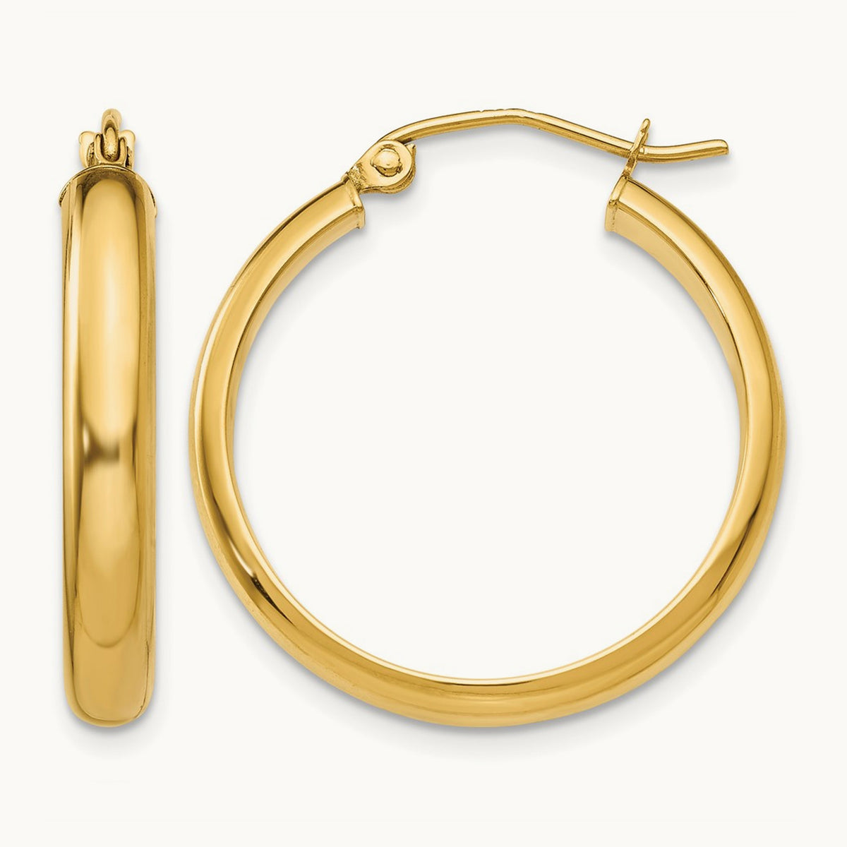 Round Tube Hoop Earrings — 14K Yellow Gold, 21mm