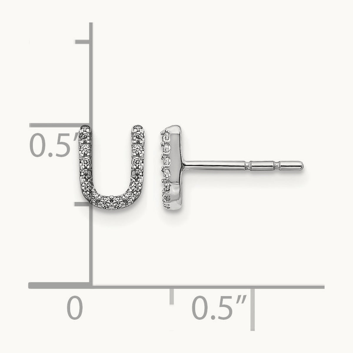 Diamond Initial U Earrings, 14K White Gold