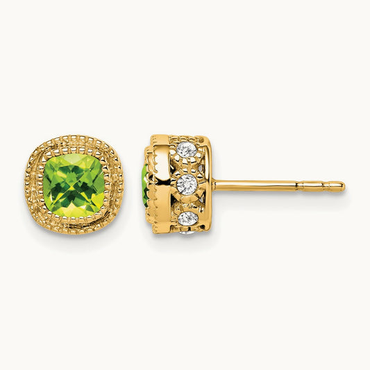 Cushion Peridot and Diamond Earrings, 14K