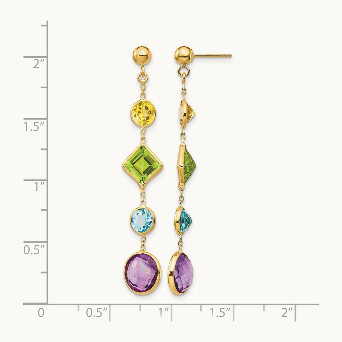 Muti-Gemstone Post Earrings, 14K