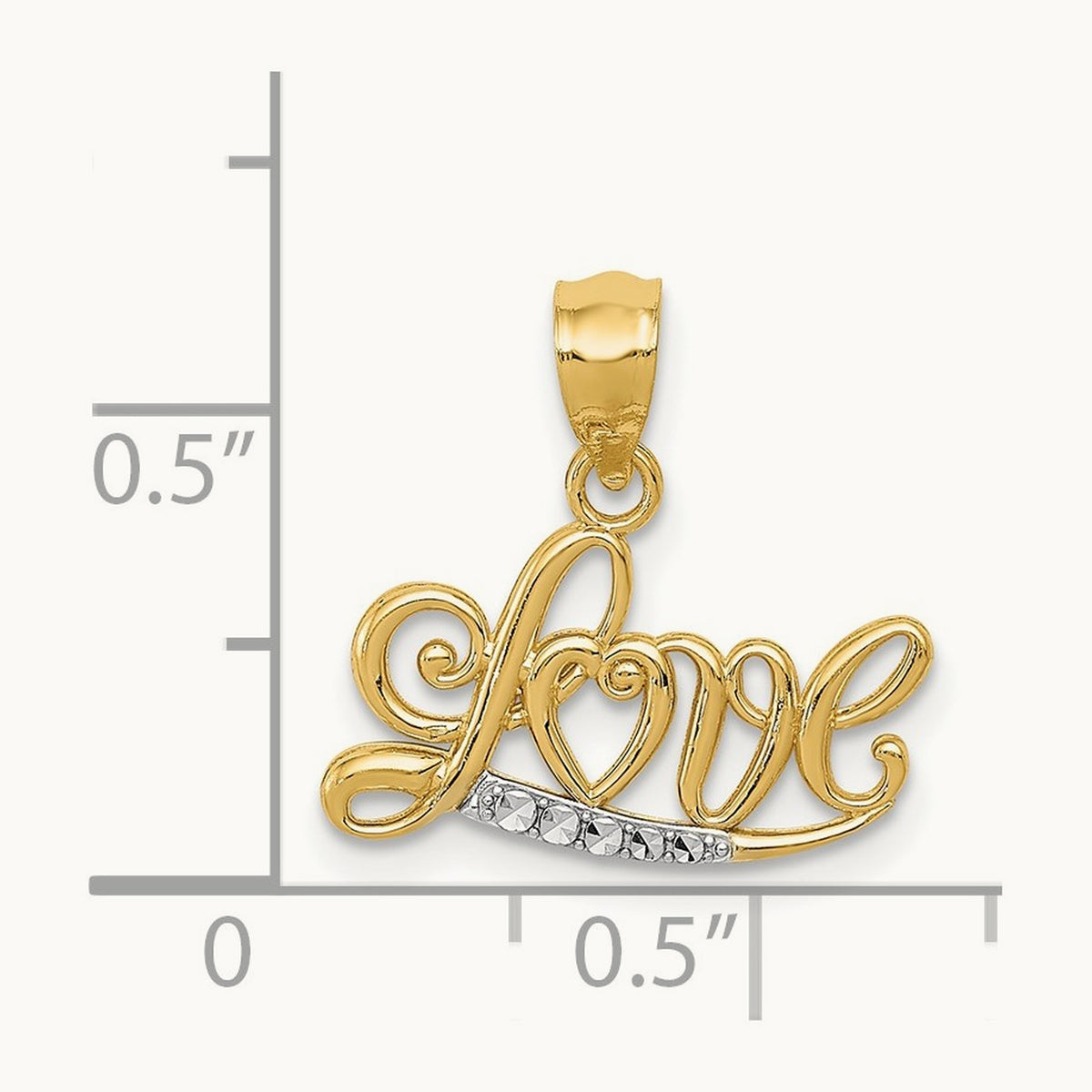 w/Rhodium Diamond-cut LOVE Pendant, 14K