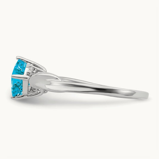 Cushion Blue Topaz and Diamond Ring, 14K White Gold