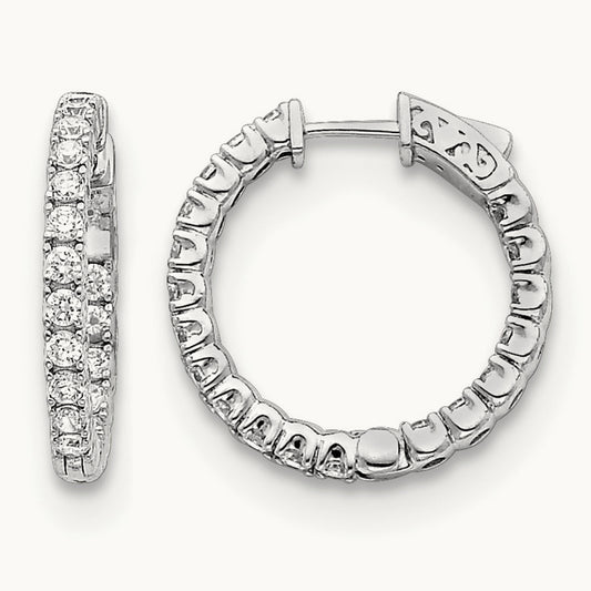 Diamond Round Hoop w/Safety Clasp Earrings, 14K White Gold
