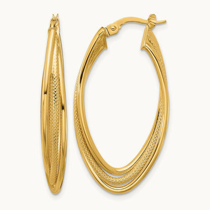 Polished and Textured Triple Oval Twist Hoop Earrings, 10K — Leslie's