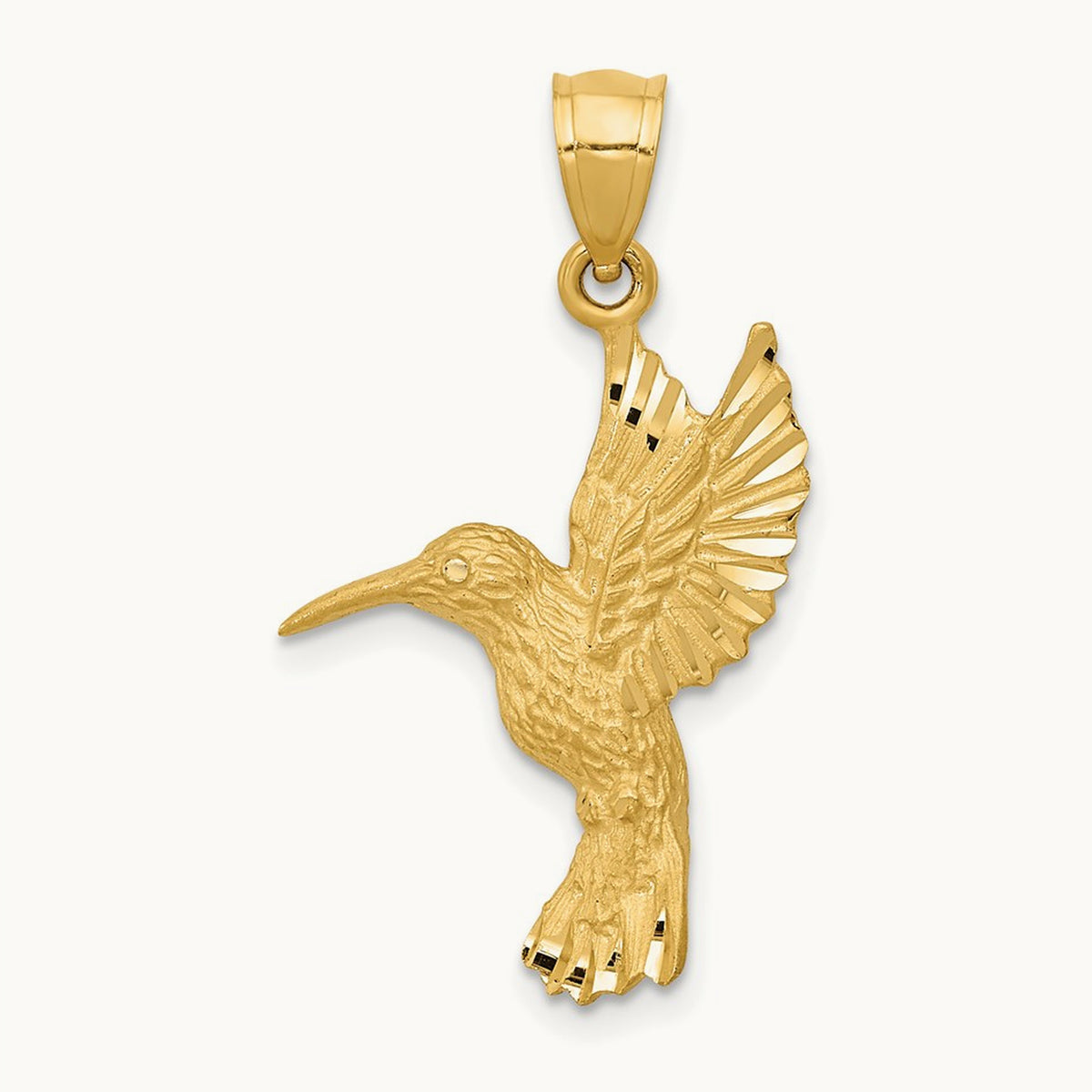 Diamond-cut Hummingbird Pendant, 14K