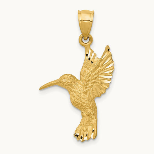 Diamond-cut Hummingbird Pendant, 14K