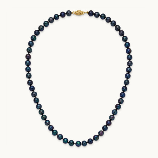 6- Black Near Round Freshwater Cultured Pearl Necklace, 7mm, 14K